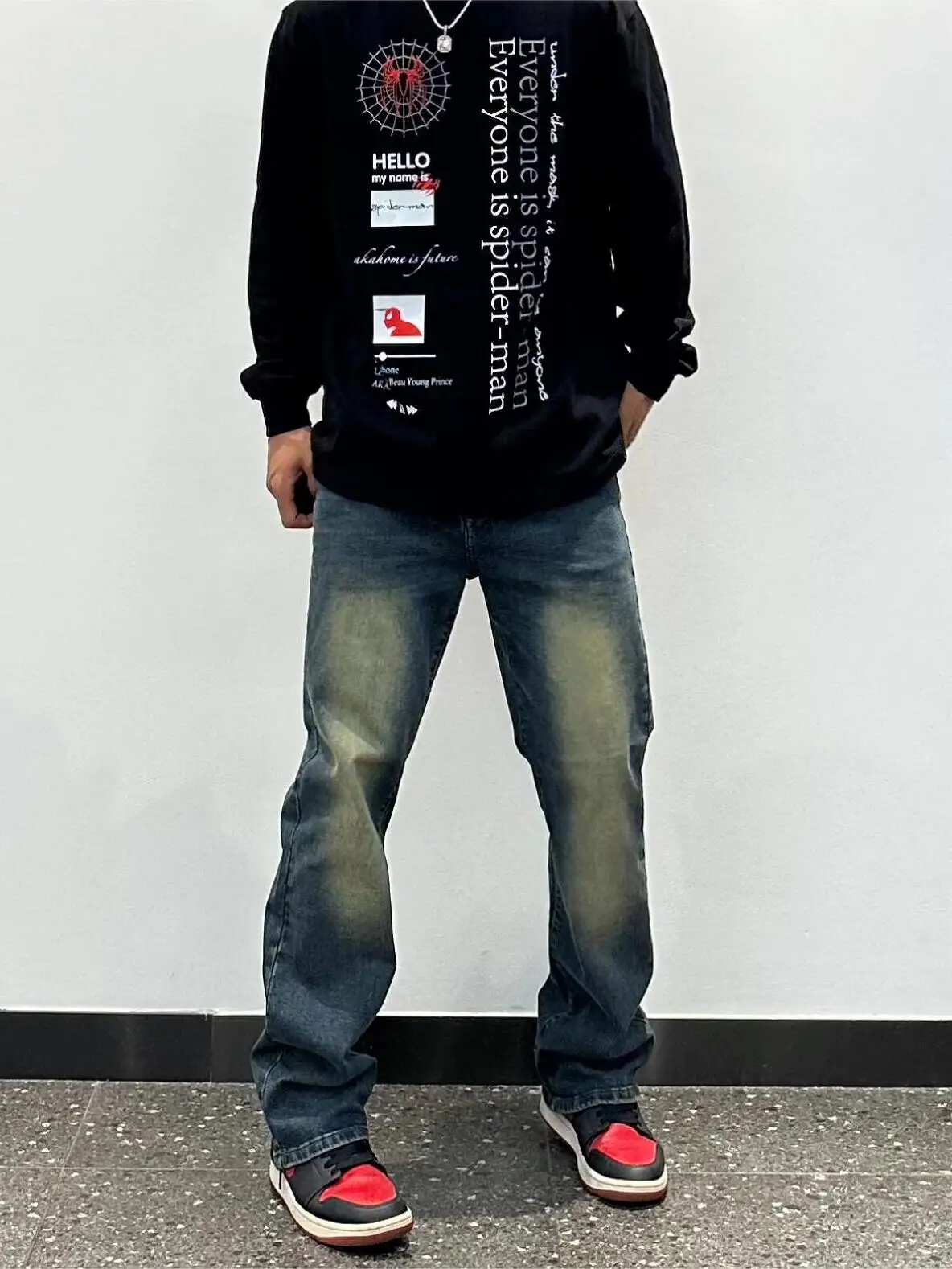 

Мужские джинсы из синего денима в стиле ретро, слегка расклешенные, прямые, облегающие, модные, длинные брюки в американском уличном стиле