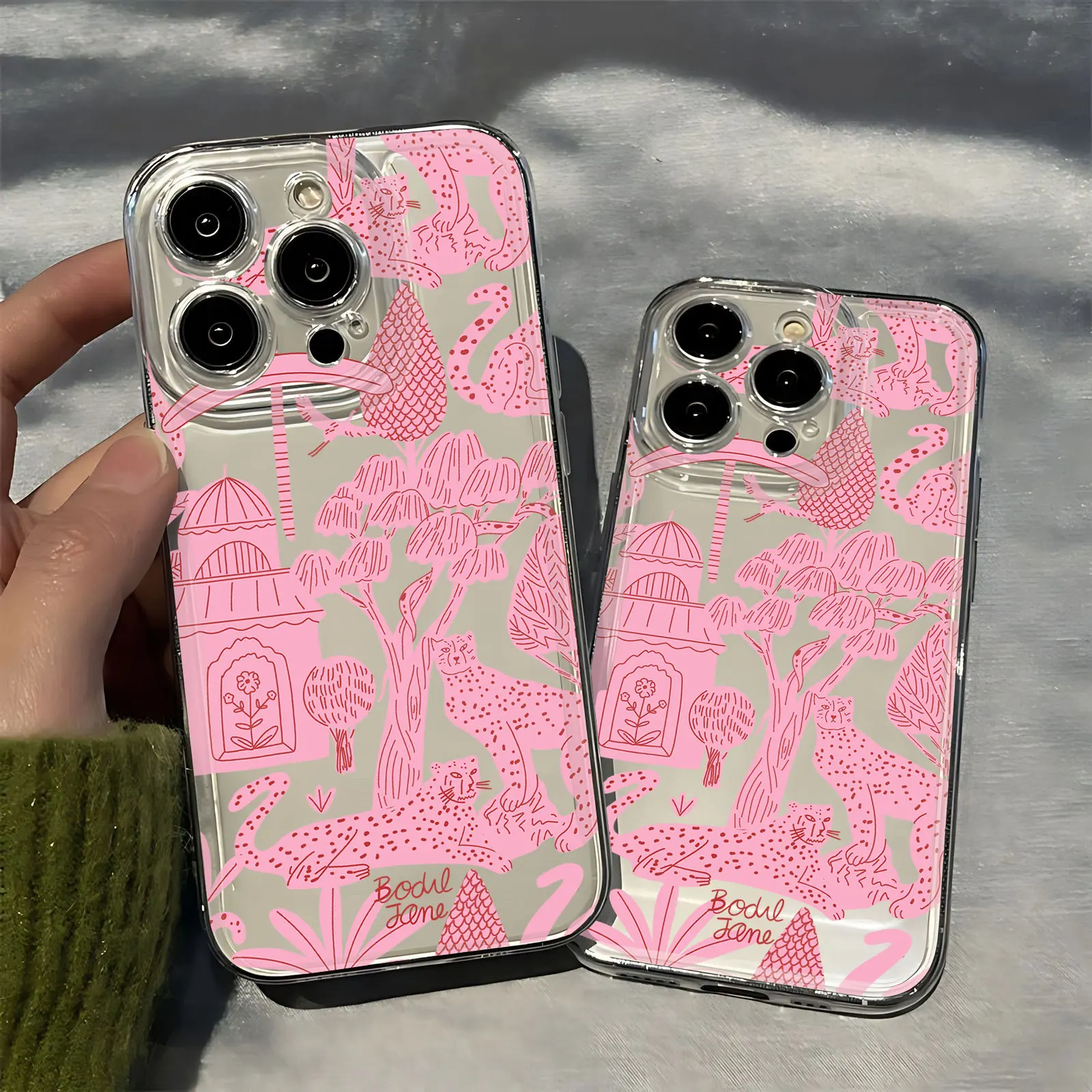 Fashion-Pink-Leopard Phone Case For iPhone 16 15 14 13 12 11 Mini Pro Max X XR XSMax 7 8 Plus SE20 Transparent Cover