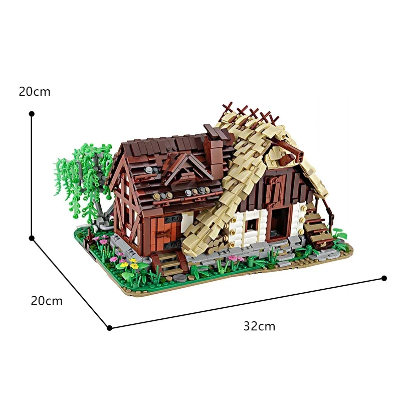 MOC MEDIEVAL WINDMILL Negozio di architettura retrò Mulino ad acqua Building Blocks Set Pozzo d'acqua Casa Capanna Mattoni Modello Giocattoli Regali per bambini