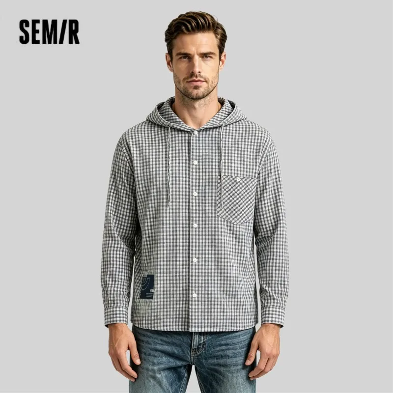 

Semir рубашка с длинным рукавом, мужская клетчатая верхняя одежда, легкий вес, осень 2022, новый топ с капюшоном, свободная классическая универсальная мужская одежда
