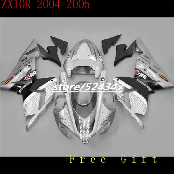 Motorcycle Fairing Kit for 2004 2005 ZX10R silver black Kawasaki Ninja ZX-10R 04-05 ZX 10R 2004 2005 Fairings set for Ninja-Hey