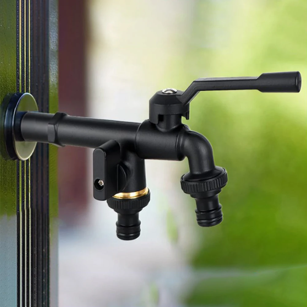 Extended Double Head Brass Garden Faucet 1/2 Inch Copper Water Splitter With Ball Valve For Outdoor Courtyard Patio Lawn Irrigat