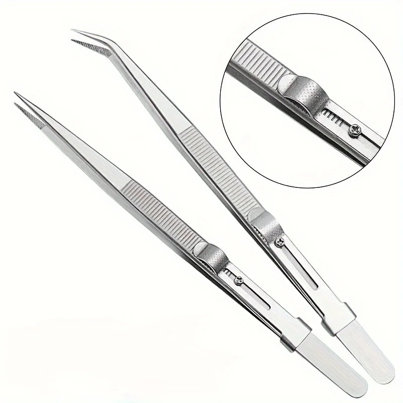 Stainless Steel Tweezers Adjustable Slide lock Antistatic Tweezers Jewelry Making Tool For Electronic Component Repair Tools image 3