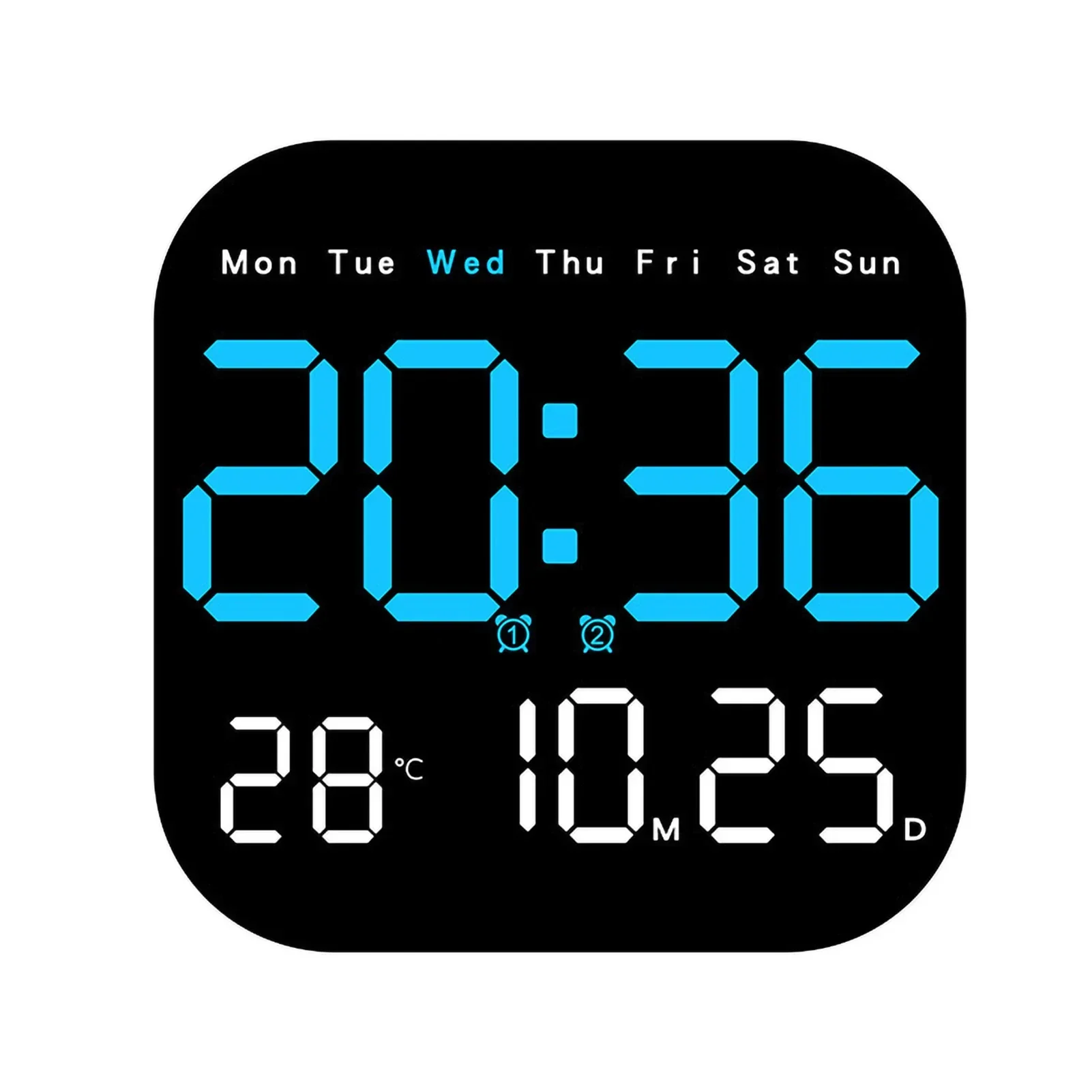 Digital Wall Clocks Temperature Date Week Dispaly Electronic Table Clock 12/24H Wall-mounted LED Alarm Clock Remote Control