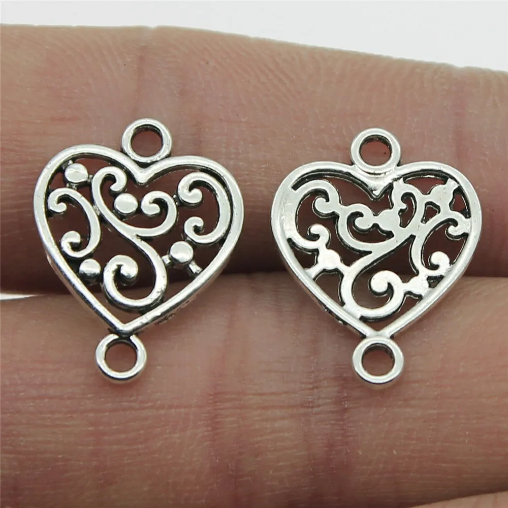 WYSIWYG 20pcs 19x15mm Antique Silver Color Filigree Heart Flower Connectors Charm Pendant Jewelry Making Findings Accessories