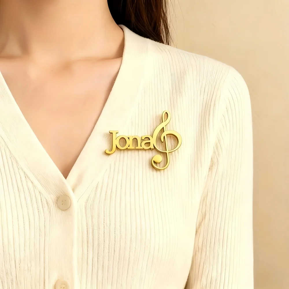 

New Music Symbol Custom Brooch 316L Stainless Steel Hollow Custom Brooch Text Custom Gold-Plated Brooch Music Lover Gift