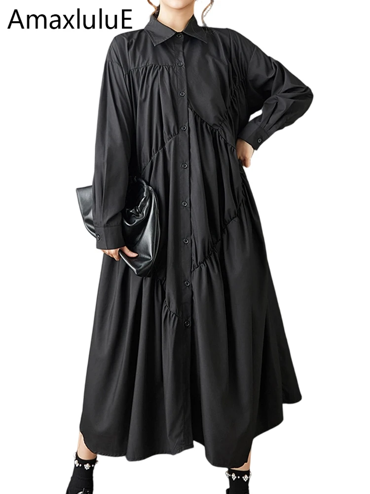 Amax LuluE Europeo 2026 Soild Vintage Abiti Allentati Delle Donne Primavera Classico Abiti Lunghi Delle Signore di Modo Casual Abiti Eleganti