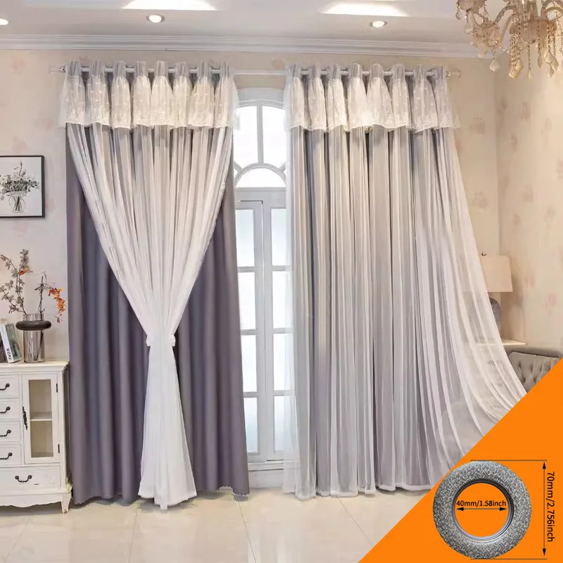 

Simple Internet celebrity princess style double-layer gauze bedroom girl curtains balcony bay window blackout curtains