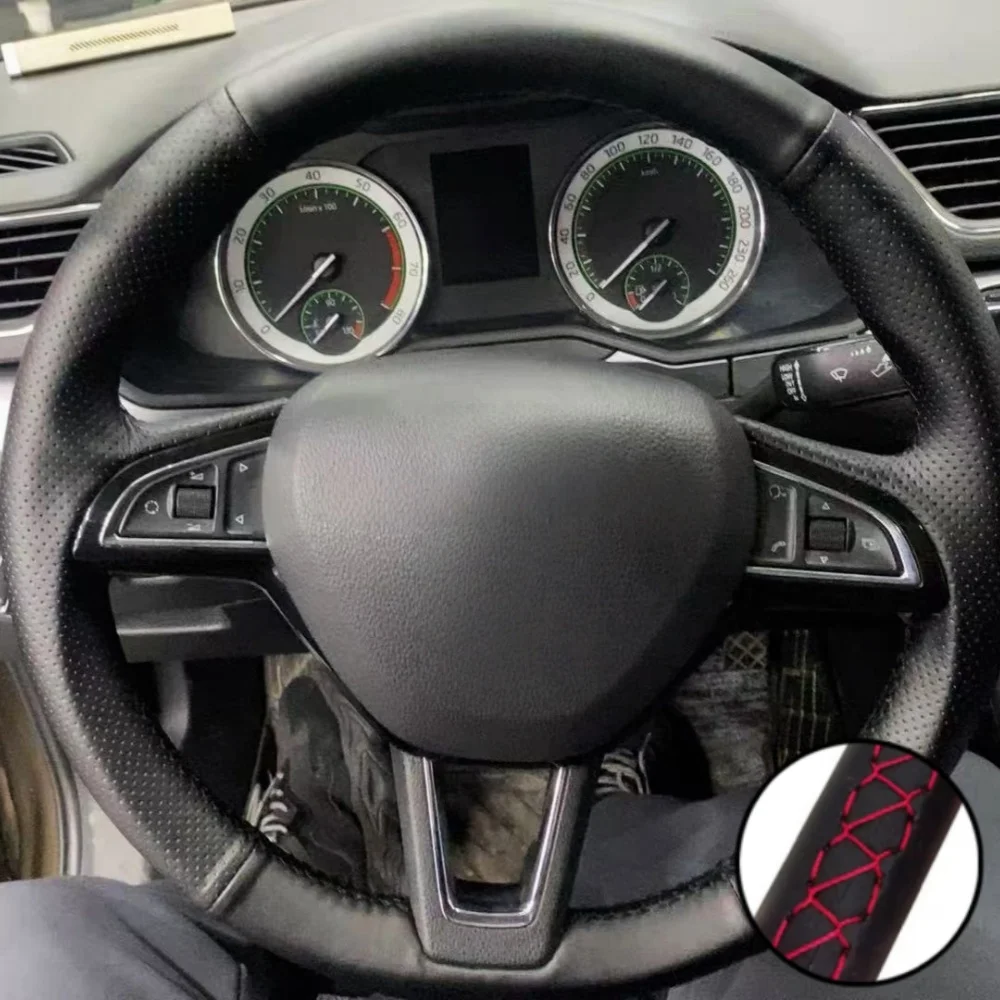 

Braid Car Steering Wheel Cover Wrap Hand Sewing Microfiber Leather For Skoda Citigo Roomster Fabia Octavia Superb Karoq Rapid