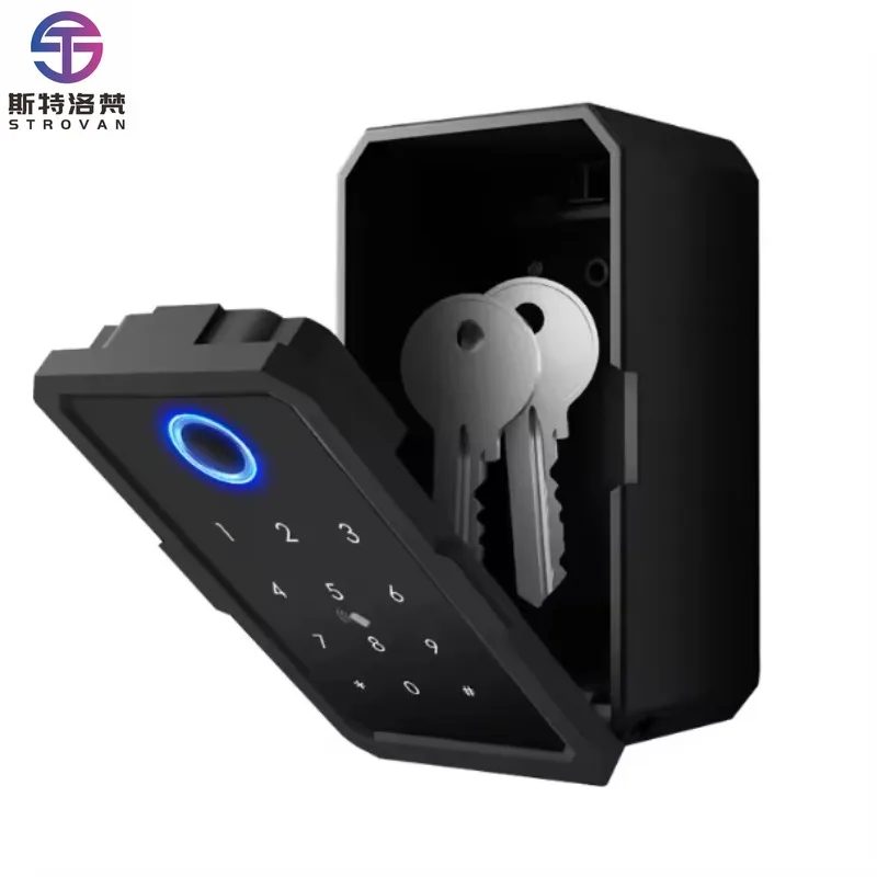 

High Security Black Aluminum Alloy Waterproof Wireless Fingerprint Password Combination APP Key Lock Box for Home