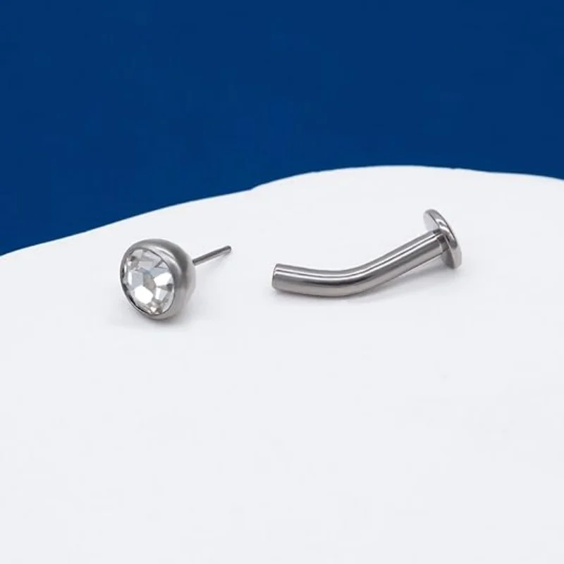 Women's 14G G23 Titanium Curved Belly Button Ring with White Zirconia