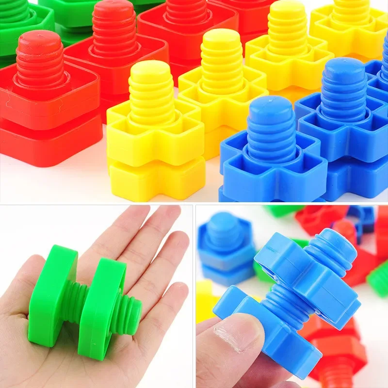 Jeu de blocs de construction à vis pour enfants, mosaïque créative, jouets de puzzle, blocs d'insertion en plastique, forme d'écrou, jouets pour garçons, 8 pièces