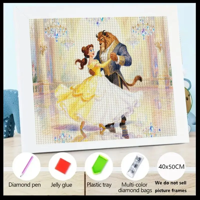 Kit de pintura de diamante 5D de taladro completo, La Bella y La Bestia de Disney, Bella y el Príncipe Adam bailando, arte romántico de cuento de hadas, bricolaje, 1 ud.