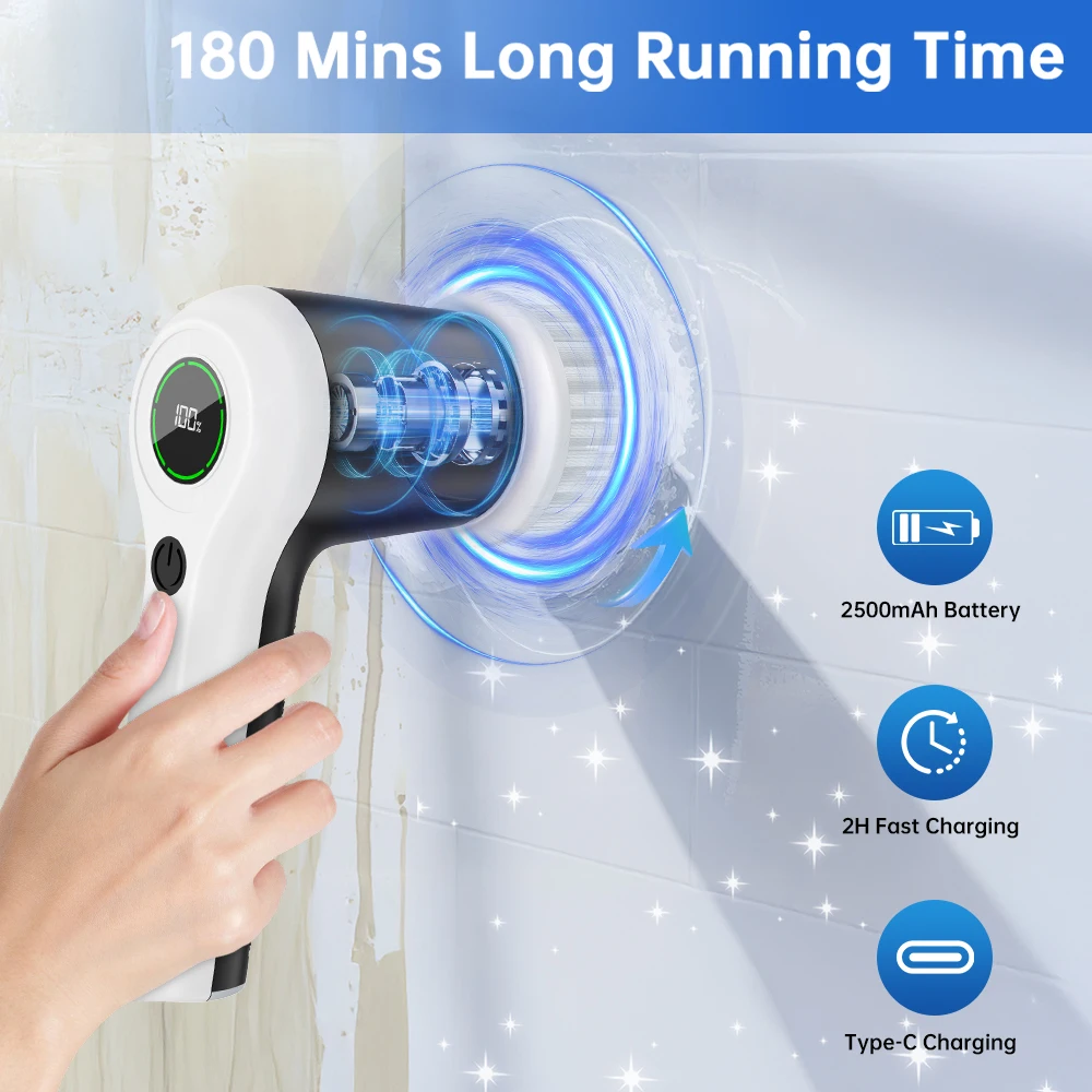 전동 스핀 스크러버 청소 브러쉬 주방 설거지용 충전식 무선 핸드헬드 스핀 스크러버