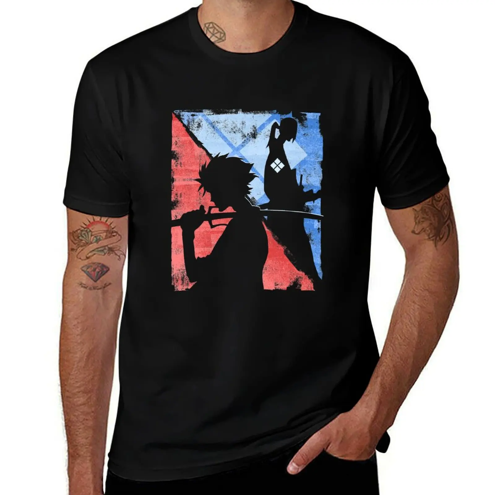Red And Blue Warrior T-Shirt Trendy Pattern for Men T-Shirt