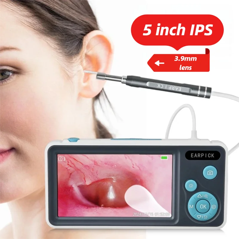 

5 Inch Screen 3.9mm Digital Otoscope Endoscope Ear Cleaning Camera HD1080P Ear Spoon Visual Ear Stick Digital Ear Wax Removal