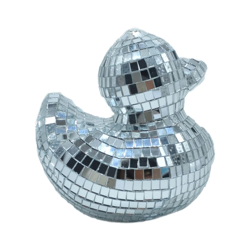 Silver Duck Reflective Ornament Glass Mirrored Discos Figurine Statue for Party Stage Wedding Music Festival