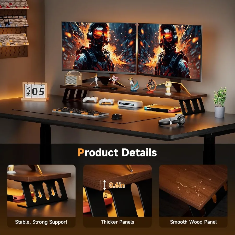 Wooden Computer Monitor Storage Stand Large Space Desktop Organizer Stand for Computer Monitors Laptops Speakers Srinters Etc.