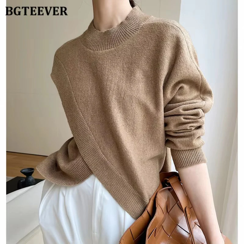 

BGTEEVER Stylish Irregular Pullovers Sweaters Women Autumn Winter Long Sleeve Warm Loose Female Knitted Jumpers Ladies Knitwear