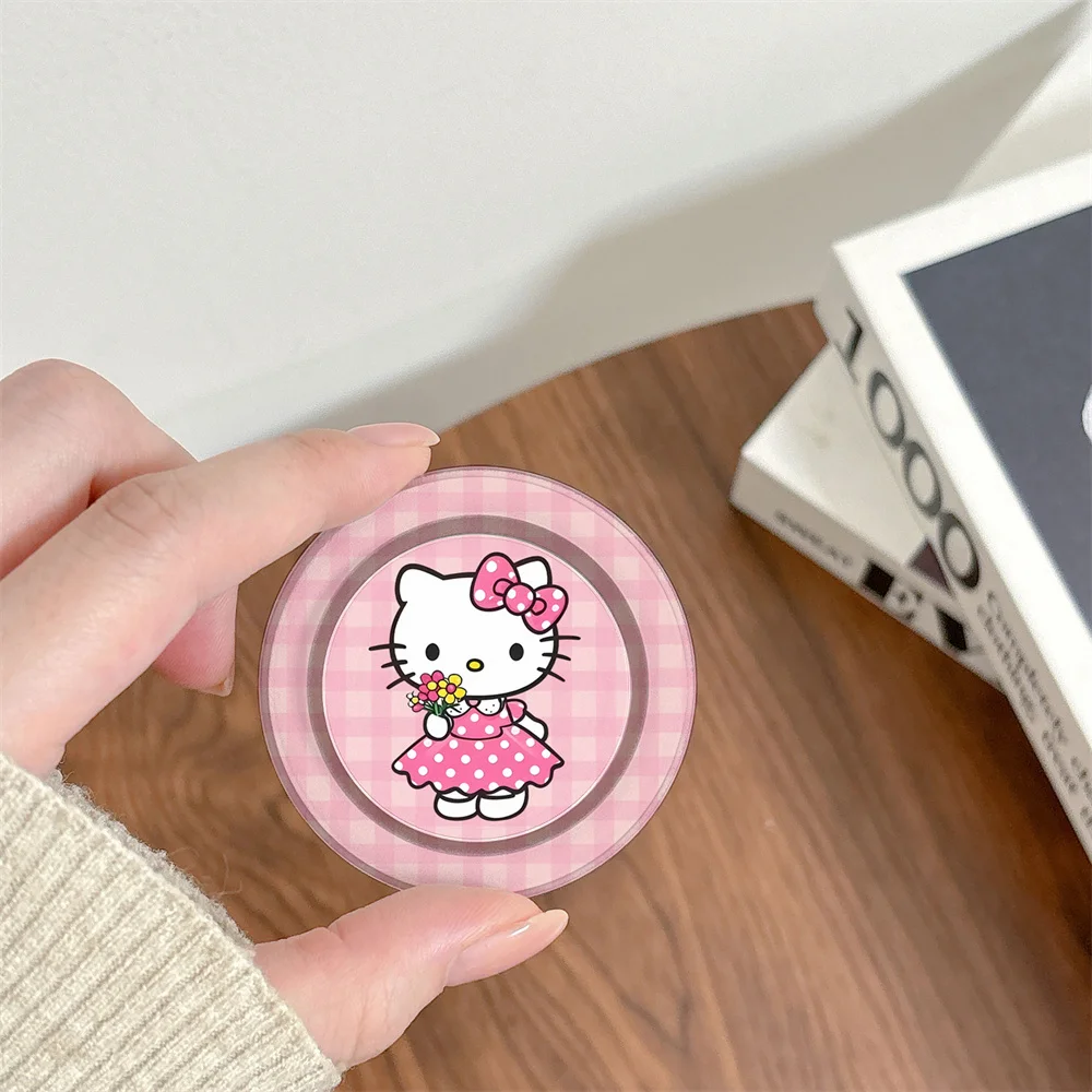 New INS Cute Checkered Pink Kitty Cat Magnetic Telescopic Phone Stand Magsafe Portable Magnetic Stand Birthday Gift Fashionable