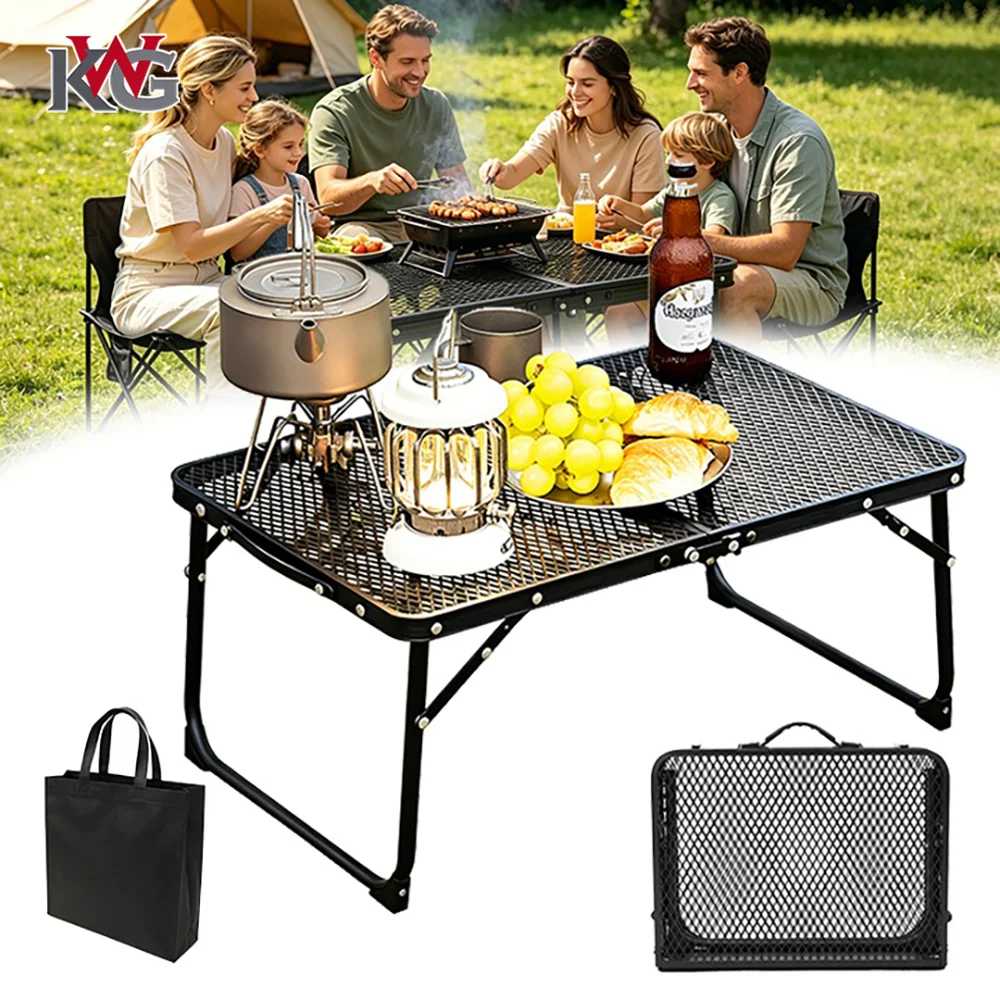 Table de barbecue pliante en aluminium léger, table d'extérieur en métal à mailles, portable, pour le camping, les barbecues, la cuisine, les pique-niques en camping-car, le trekking, table de repas latérale pour mini-camping