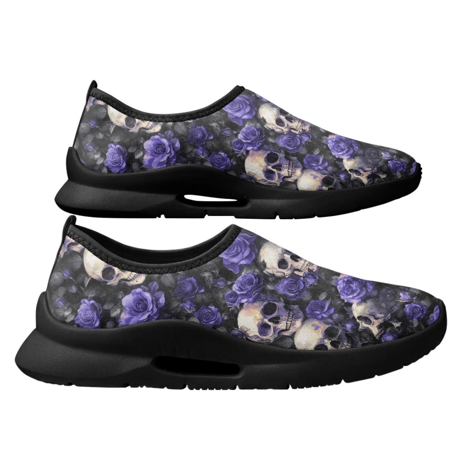 PENSTROLL Mesh & EVA Comfortable Men's Running Shoes Round Toe Casual Walking Shoes for Male Office Skull Roses