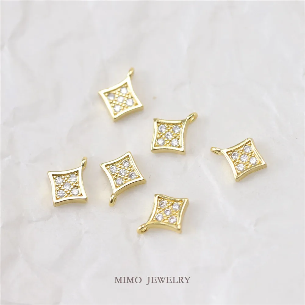 Colour protected copper plated gold micro-set zircon square diamond full diamond Mini pendant DIY accessory