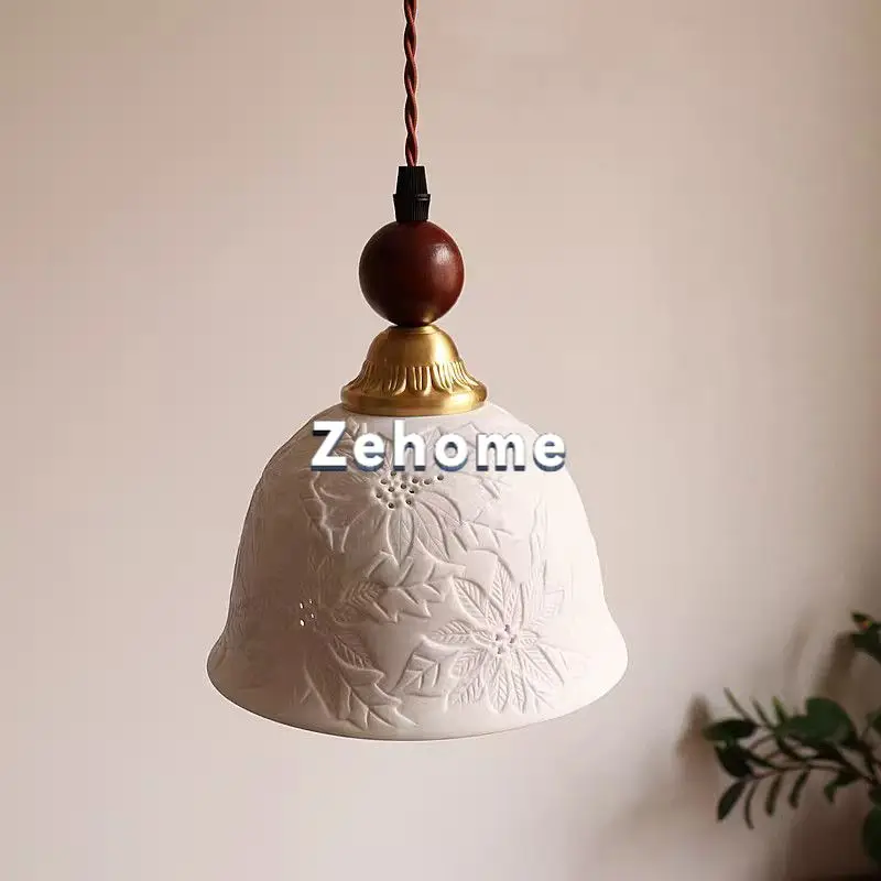 Retro ceramic lampshade versatile temperament small chandelier lampshade carved ceramic DIY lampshade accessories