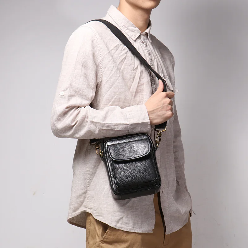 Men's Leather Shoulder Bag Cowhide Women's Crossbody Bag Casual Mobile Phone Bag Small Square Bag