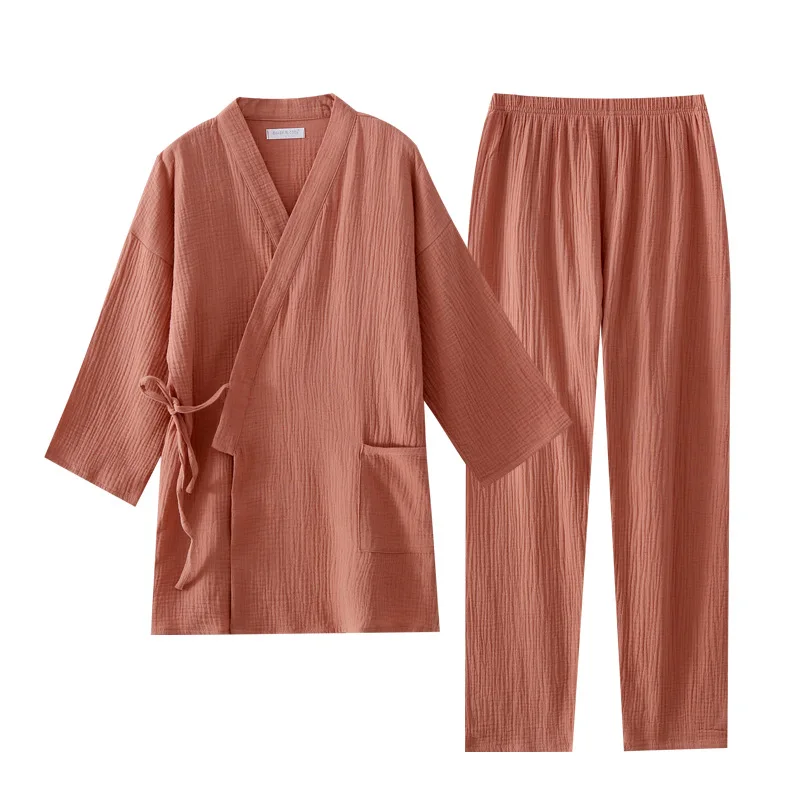 100% Cotton Gauze Women Pajama Robe Sets Spring Autumn Bandage Tops+ Pants 2 Pieces Sets Casual Trouser Homewear Suits Nightgown