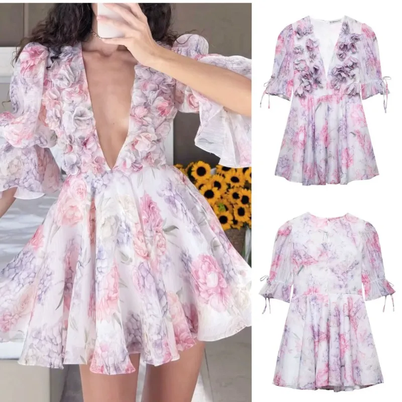 

Women's Summer Dress New Short-sleeved Chiffon Crushed Flowers Fairy Temperament Dress Slim Embroidery Skinny Summer Dress