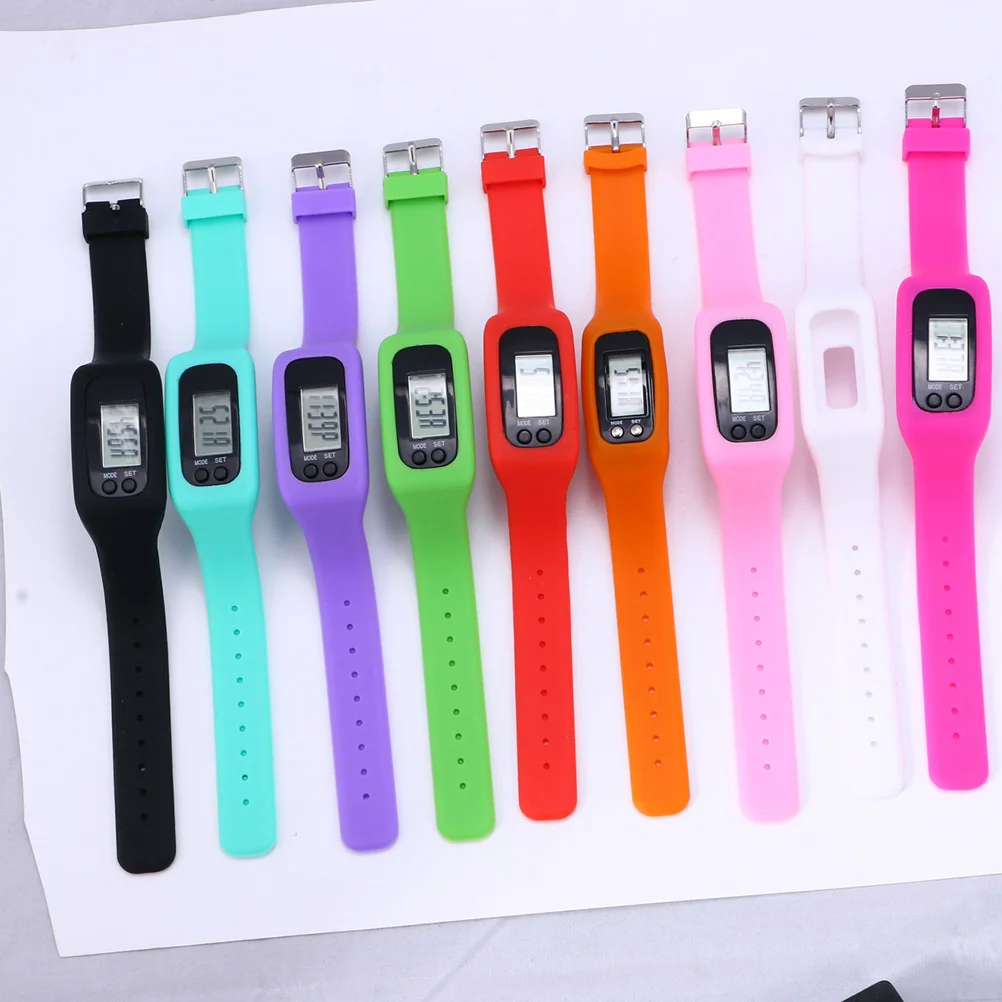 สร้อยข้อมือเครื่องนับก้าวสำหรับนาฬิกาตรวจสอบแคลอรี่ เครื่องนับก้าว ระยะทาง แสดงเวลา นาฬิกาติดตามการออกกำลังกาย สีขาว