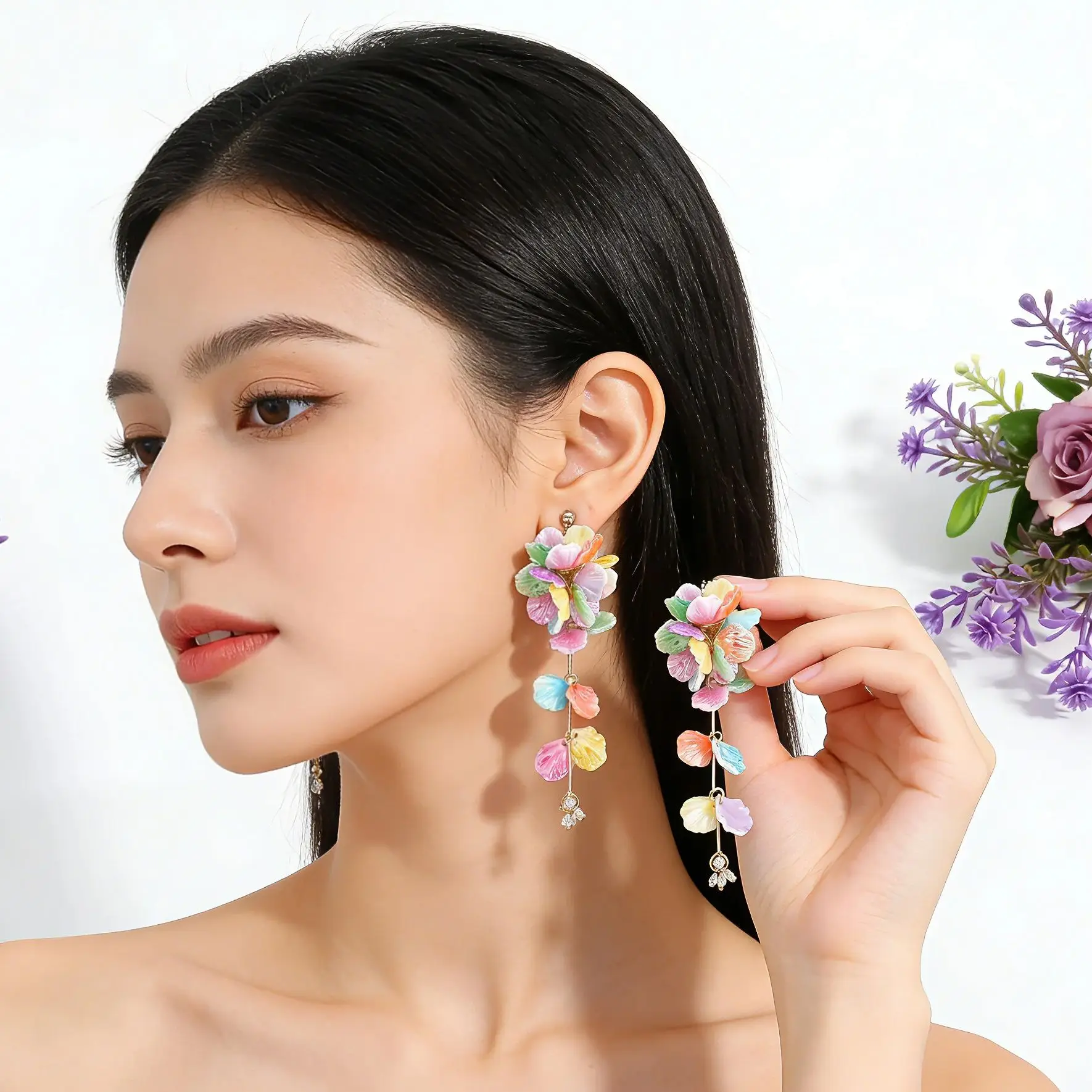 

Fashion retro Resin Flower Tassel Dangle Earrings Elegant Colorful Floral Earrings for Women Wedding Prom Party and Holiday