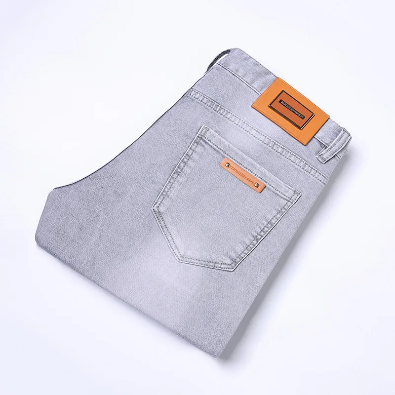 Pantalones vaqueros ajustados de pierna recta para hombre, Jeans informales lavados, ligeros y versátiles, a la moda, de lujo y asequible, color gris claro, novedad de Primavera de 2024