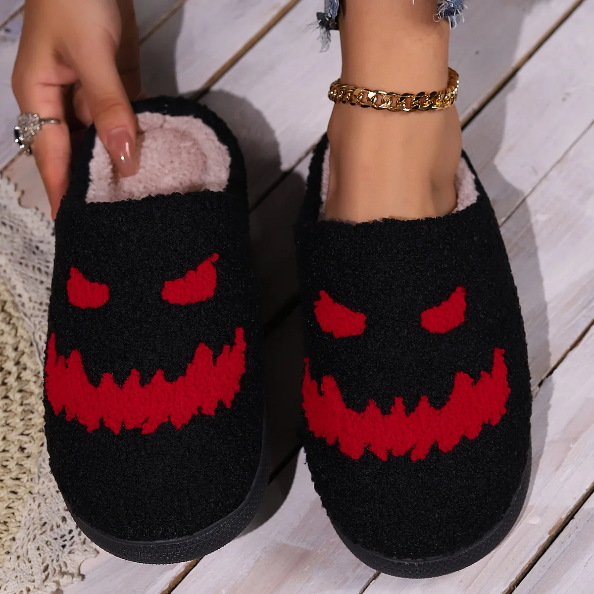 Cartoon Halloween Grimace Winter Cotton Slippers Women Soft Plush Warm Indoor Home Slippers Woman Non Slip Comfort House Shoes