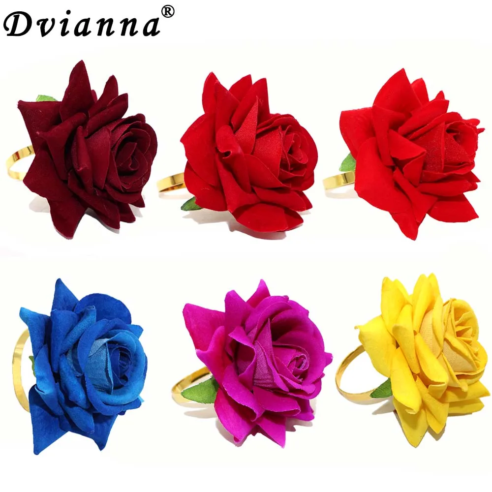 6Pcs Artificial Rose Napkin Rings Valentine's Day Flower Napkin Holder for Wedding Bridal Shower Birthday Party Home Table Decor