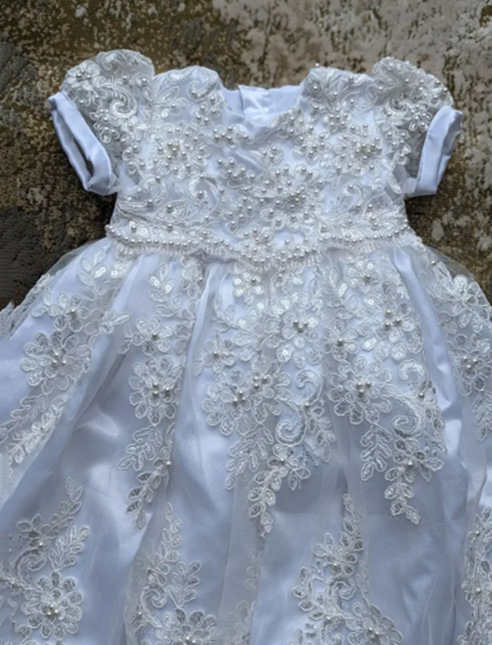 

Lace Christening Gown for Baby Short Sleeve First Communion Dress Infant Toddler Girls Baptism Dresses With Bonnet
