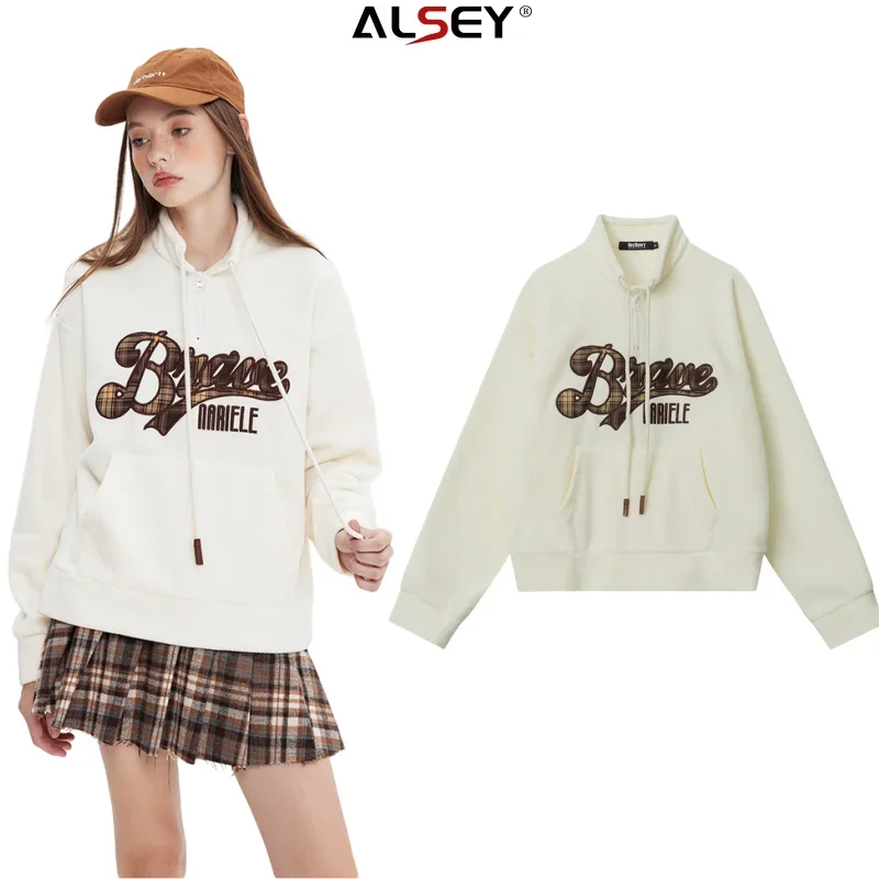 

ALSEY British Style Fall Winter Paragraph Padded Letters Embroidered Hooded Sweater Menwomen Can Wear Loose Collar Top 2023 New