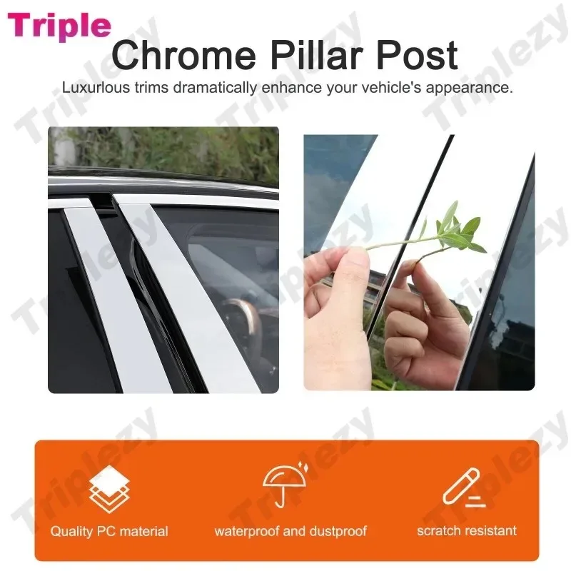 Glossy Chrome Car Door Center Column Window Middle B C Pillar Post Cover Trim Mirror Effect For BMW 3 Series Sedan E46 1999-2005