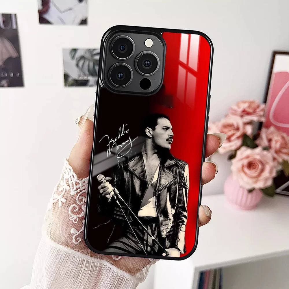 Casing Ponsel Queen F-Freddie Mercury untuk iPhone 16 15 14 13 12 11 Pro Xs Max Mini Plus Antiselip Funda Keras Tahan Benturan