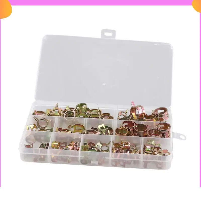 

A23P 100PCS Car Truck Spring Clips Fuel Oil Water Hose Clip Pipe Tube Clamp Fastener Assortment Kit 6-17Mm