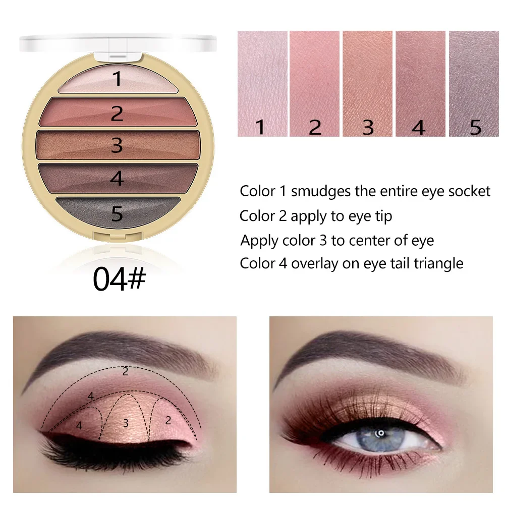 MISS ROSE 5 Color Pearlescent Glitter Shimmer Eyeshadow Palette Matte Shiny Waterproof Silky Brighten Eye Shadow Plate Cosmetics