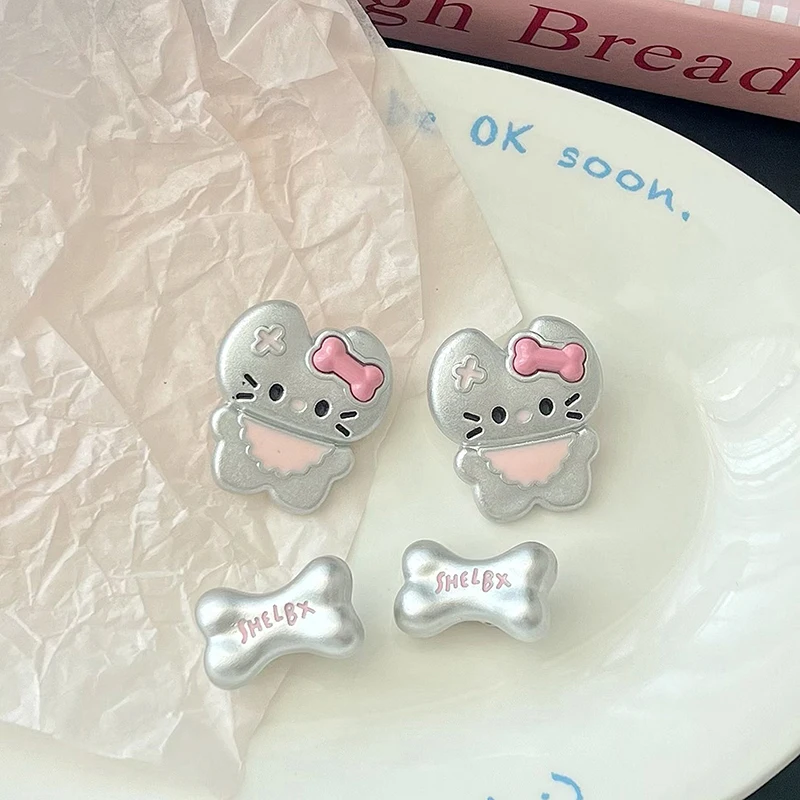 Hello Kitty Hair Clips Girls Sweet Silver Little Bone Hairpin Cartoon Dating Daily Hairpins Fashion Accessories