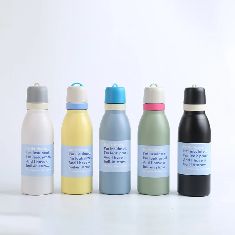 DiningDrinkware Vacuum Flasks 304 stainless steel portable thermos cup macaron high-looking portable sports water cup with straw