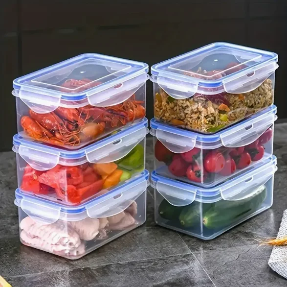 

4pcs Plastic Food Storage Container With Flip Cover Refrigerator Sealed Storage Box Scallion Ginger Garlic Seasoning Storage Box