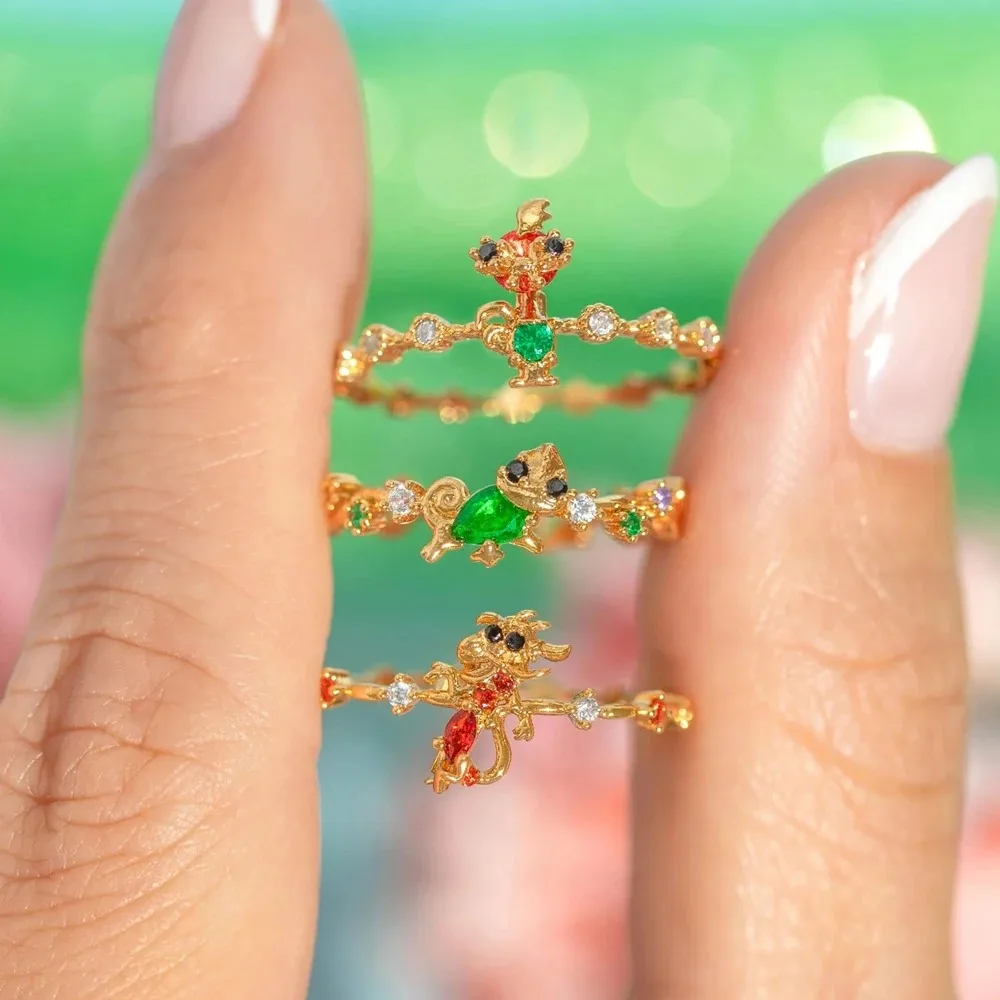 Neuer süßer, farbenfroher Zirkon-Prinzessinnenring für Damen und Mädchen, modischer Vintage-Herz-Zirkon-Tierring, verstellbarer Schmuckring, Geschenk. – Detail 3
