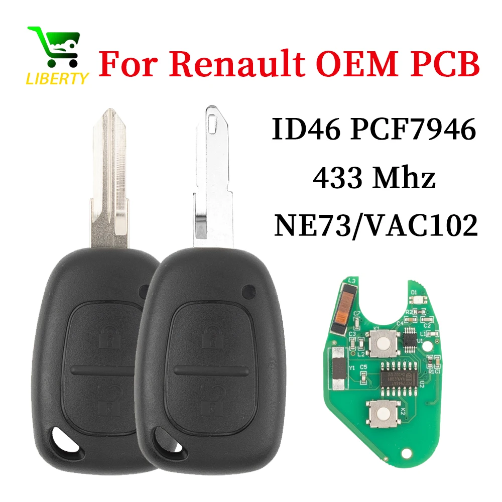 

OEM PCB 433MHz Original PCF7946 ID46 Chip 2 Button Car Remote Key Fob for Renault Traffic Master Vivaro Movano Kangoo 2003-2013