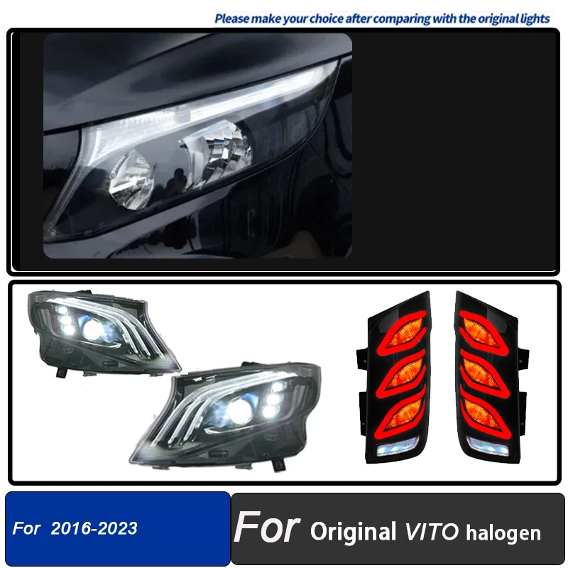 Led Koplampen + Led Achterlichten Montage Voor Mercedes Benz Vito W447 2016-2024 Halogeen Upgrade Full Led Voor achterlichten