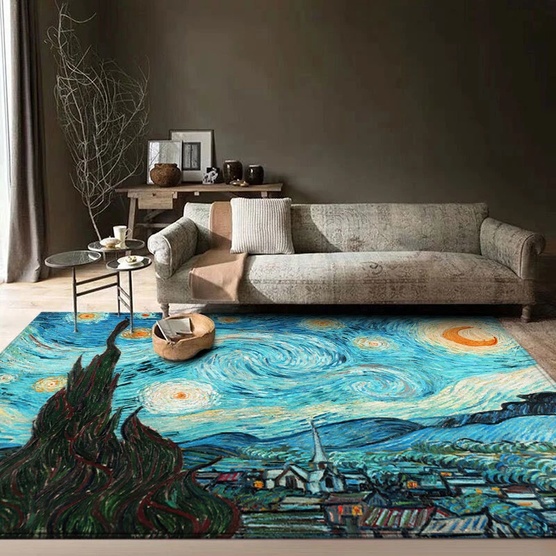 

Van Gogh Starry Night Mat Velvet Rug For The Living Room Bedroom Decor Painting Carpet Home Illustration Kitchen Bath Tapis