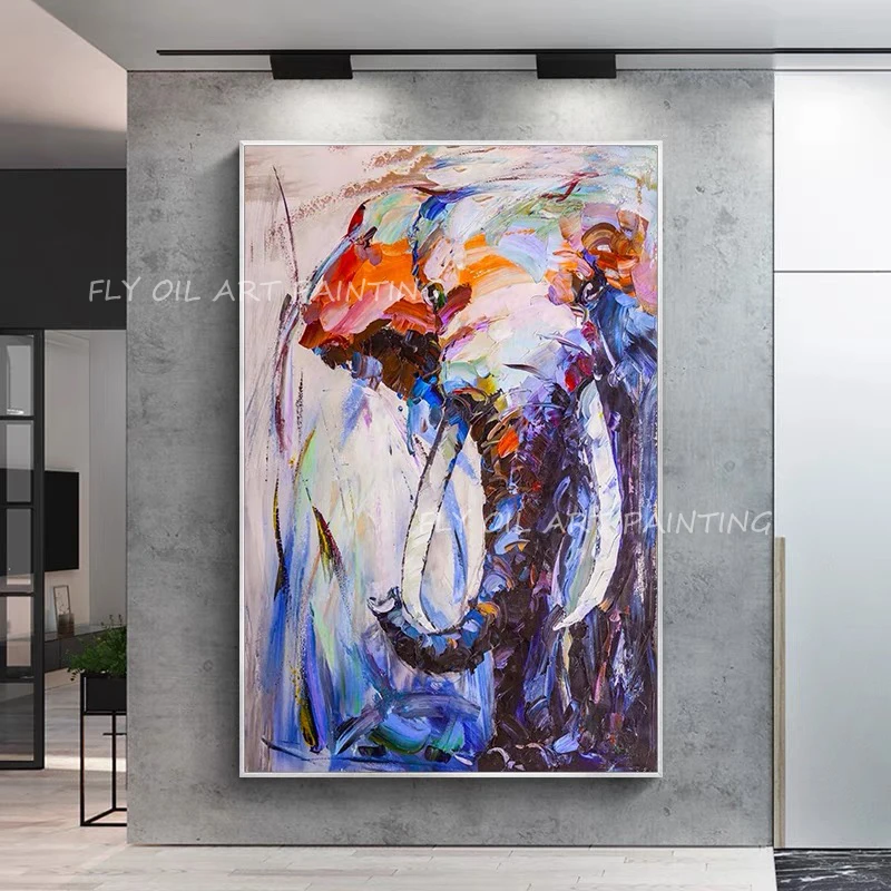 Elephant colorful animal artwork wall texture slice images living room manual canvas oil painting art poster bedroom adornment